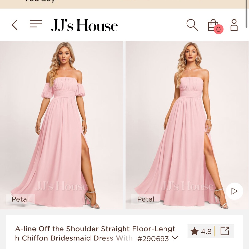 JJs House Pink Off-the-Shoulder Chiffon Dress. Size 8.